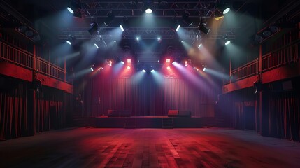 empty nightclub stage with dramatic spotlights and dark atmosphere music hall interior 3d illustration