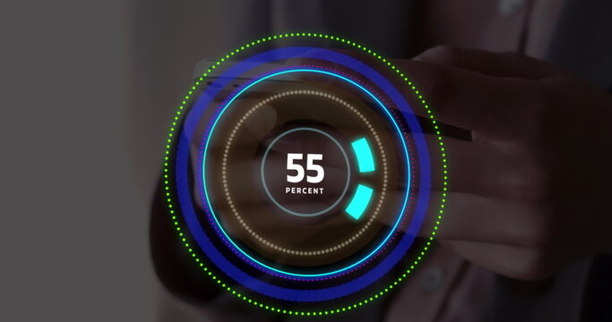 Image of loading over hands of caucasian man using smartphone - Powered by Adobe