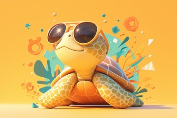 Cute little colorful turtle with sunglasses