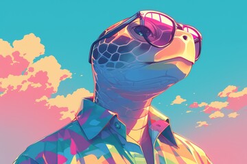 Colorful turtle with sunglasses