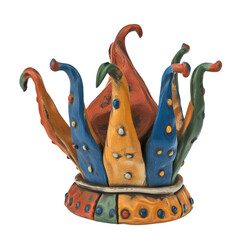 Whimsical Hand-Painted Ceramic Jester's Crown Depicting Playfulness and Artistic Craftsmanship.