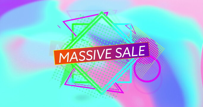 Image of massive sale text over shapes - Powered by Adobe