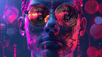 Cyberpunk portrait of a Bitcoin maximalist, risky venture investor - obrazy, fototapety, plakaty