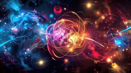 Abstract image of atom - quantum effects, thermonuclear fission concept