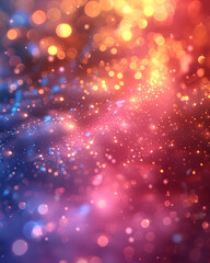 Obraz premium Yellow, Blue and Pink Glittering Lights with Dreamy Bokeh, banner, background for event invitation, New Year's or Christmas decoration, Party Time, Festival Holiday, Birthday, Space for text