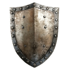 Antique Medieval Metal Shield with Rivets, Signifying Protection and Historical Combat.