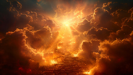 Stairs to the sky - stairway to heaven, entrance to the afterlife concept - obrazy, fototapety, plakaty