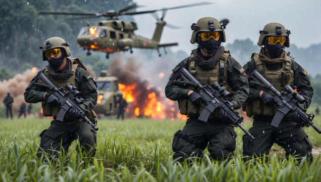 A soldier platoon in combat operations