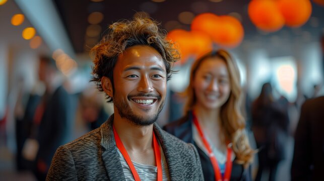 Multinational corporation's annual conference. People attend a business conference