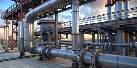 Close-Up of Pipeline and Pipe Rack in Petroleum or Chemical Plant Zone.