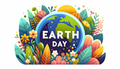 Nature's Vibrant Palette: Simple Flat Vector Illustration Celebrating Earth Day with Rich Colors of Flora - Isolated White Background, Earth Day Theme