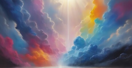 Airbrush Like a soft rain of colors from heaven to earth., conceptual art, cinematic - obrazy, fototapety, plakaty