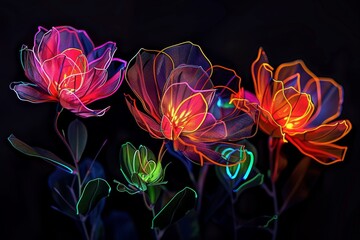 /imagine: prompt: neon glowing flowers - obrazy, fototapety, plakaty