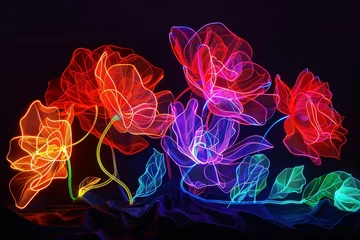 Fotobehang /imagine: prompt: neon glowing flowers, intricate, colorful, 8k © chayantorn