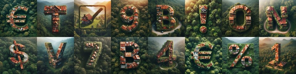 Obraz premium House in jungle lettering. AI generated illustration