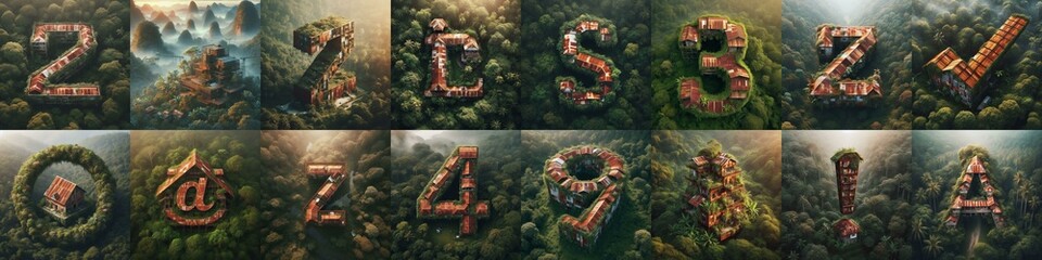 Fototapeta premium House in jungle lettering. AI generated illustration