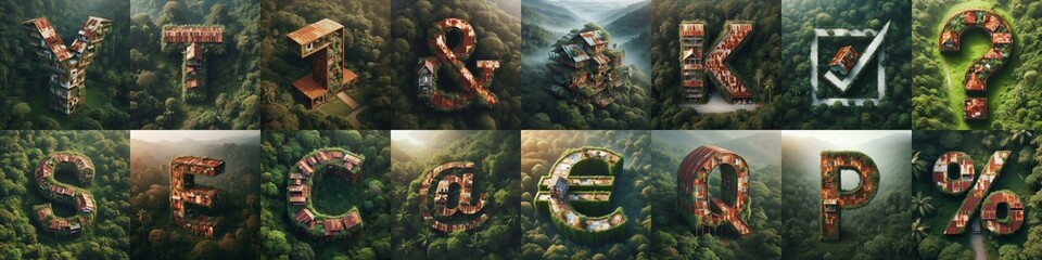House in jungle lettering. AI generated illustration - obrazy, fototapety, plakaty