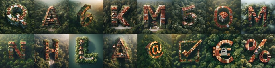 House in jungle lettering. AI generated illustration