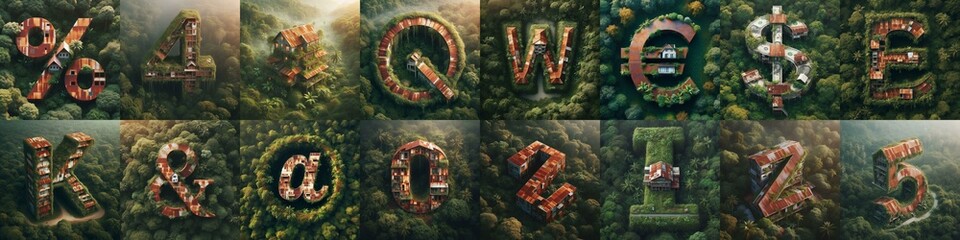 Obraz premium House in jungle lettering. AI generated illustration