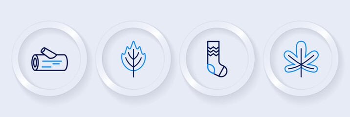 Set line Chestnut leaf, Socks, Leaf and Wooden log icon. Vector