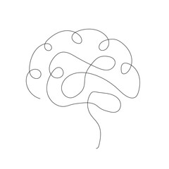 One Line Brain Drawing Minimal Vector Concept Abstract Brain Outline with Continuous Line Simple Hand-Drawn Brain in One Stroke.	
