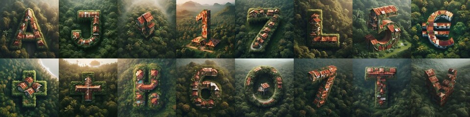 Fototapeta premium House in jungle lettering. AI generated illustration