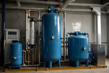 Water purification filter equipment in plant workshop

