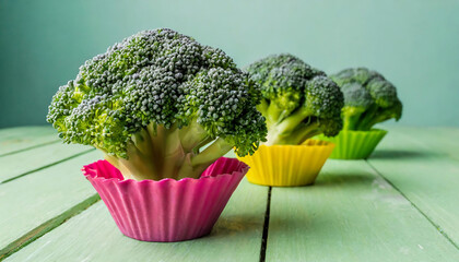 Broccoli in Colorful Pancake Mold: Healthy Eating and Sugar-Free Lifestyle