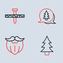 Fototapeta na wymiar Set line Tree, Mustache and beard, and Metallic nail icon. Vector