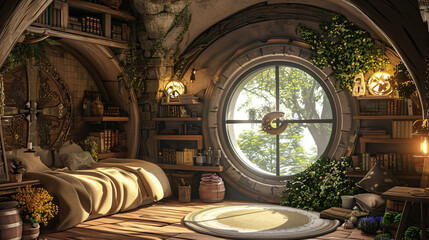 Fantasy tiny storybook style home interior cottage wit