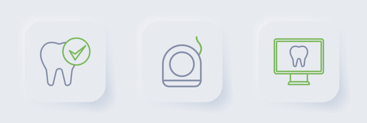 Set line Online dental care, Dental floss and Tooth icon. Vector