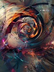 Futuristic spiral abstraction design - An intricate digital abstract depicts a swirling spiral with vibrant colors and dynamic light effects, symbolizing energy and flow