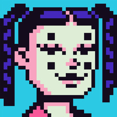 Avatar pixel funny female character, cartoon vector icon, game user or web profile persons and people, 8-bit girl, social net portrait, young woman face, minimalistic fashion, vector