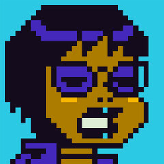 Avatar pixel art female character with glasses, 8-bit girl, cartoon vector icon, game user or web profile persons and people, social net portrait, woman face, minimalistic fashion, vector illustration