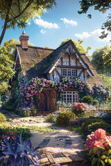 Charming Country Inn: Thatched Roof and Welcoming Garden