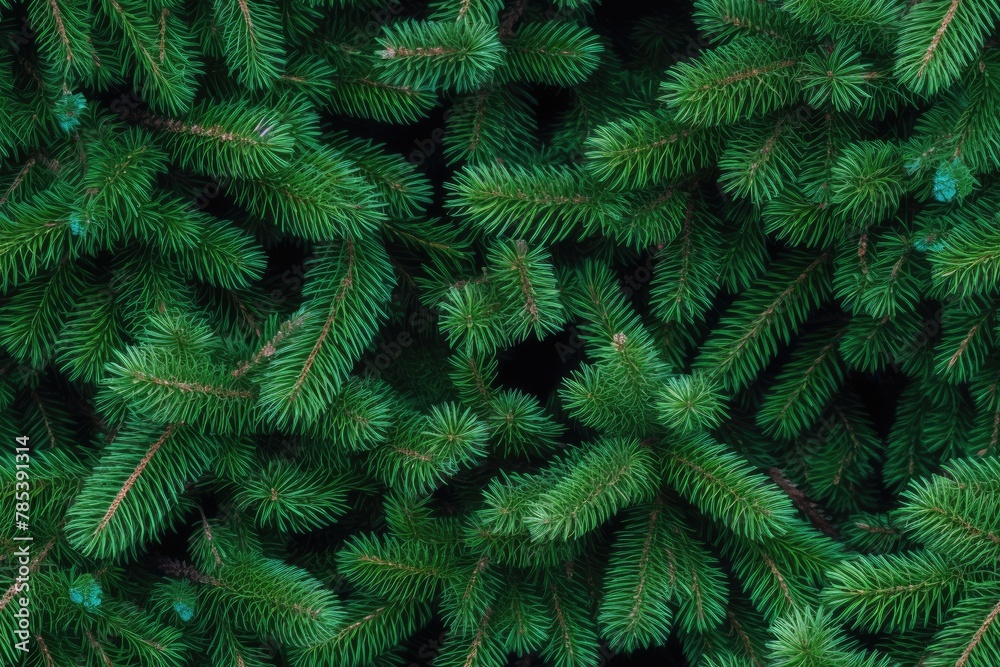 Wall mural beautiful seamless pattern with fir tree branches, coniferous forest endless texture. evergreen natu