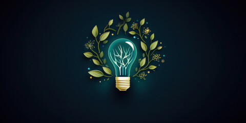 Glowing Light Bulb with Tree Design for Green Energy Concept. Creative Eco Lightbulb. Generative AI