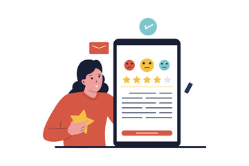 Online review concept. People giving feedback to a business services. Illustration for websites, landing pages, mobile applications, posters and banners.