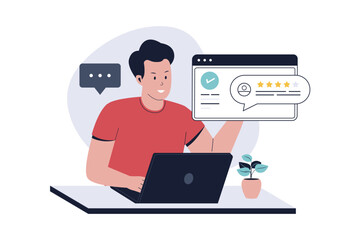 Customers feedback concept.people giving feedback to a business services. Illustration for websites, landing pages, mobile applications, posters and banners.