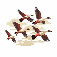 A group of five birds flying in the sky