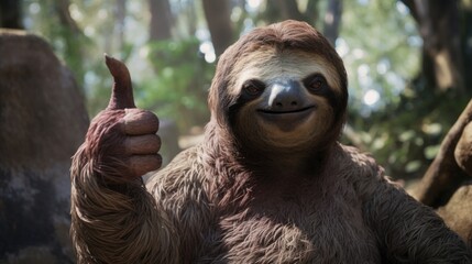Obraz premium Portrait of friendly sloth making thumbs up.