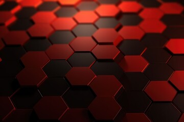 Red dark 3d render background with hexagon pattern