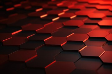 Red dark 3d render background with hexagon pattern