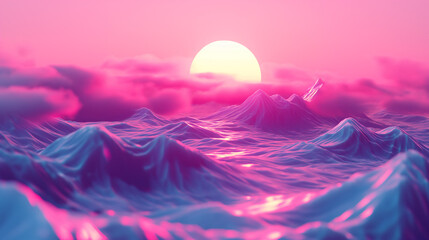 Synthwave Sunset Over Digital Landscape.
