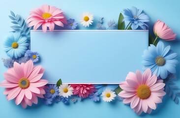 summer background with flowers blue color free space
