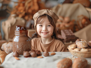 A commercial-style photograph featuring a cute Asian child enjoying bread with jam
