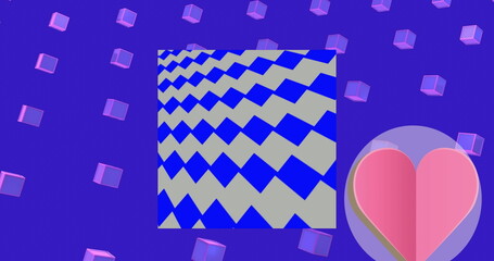 Image of heart icon over moving shapes
