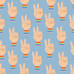 LGBTQ community element hand peace gesture pattern, print, background