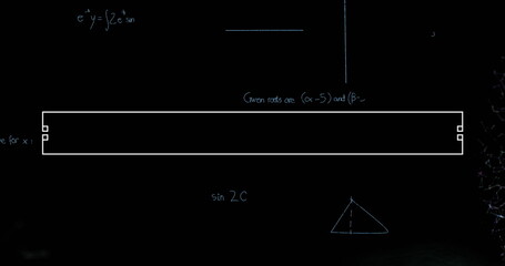 Image of mathematical equations over network of connections on black background
