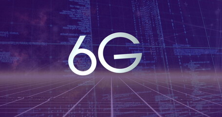 Image of 6g text and data processing over black background